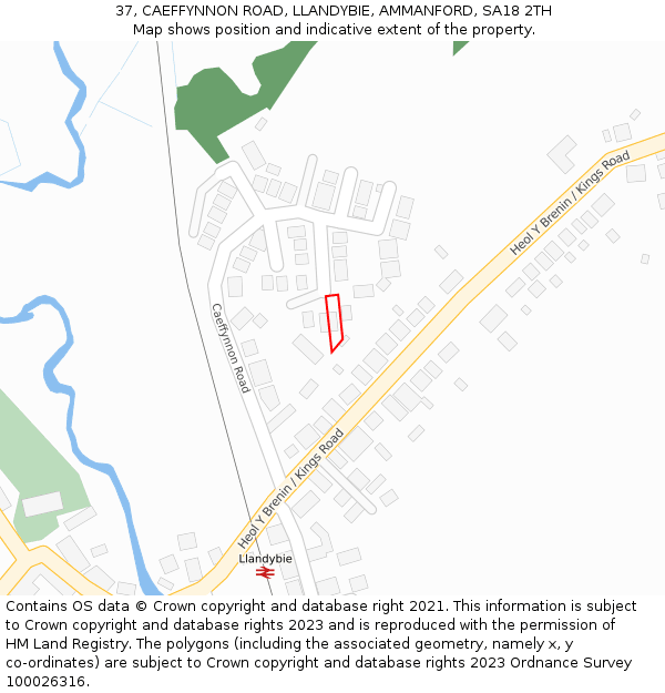 37, CAEFFYNNON ROAD, LLANDYBIE, AMMANFORD, SA18 2TH: Location map and indicative extent of plot