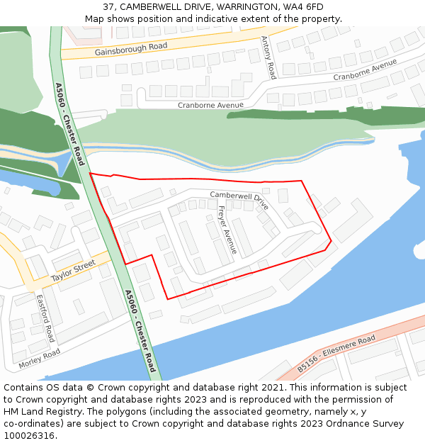 37, CAMBERWELL DRIVE, WARRINGTON, WA4 6FD: Location map and indicative extent of plot