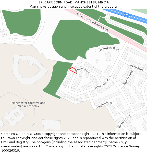 37, CAPRICORN ROAD, MANCHESTER, M9 7JA: Location map and indicative extent of plot