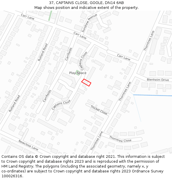 37, CAPTAINS CLOSE, GOOLE, DN14 6AB: Location map and indicative extent of plot