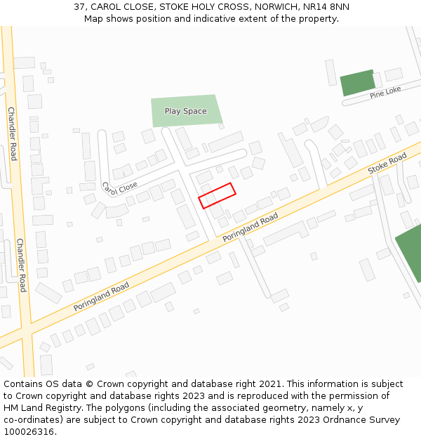 37, CAROL CLOSE, STOKE HOLY CROSS, NORWICH, NR14 8NN: Location map and indicative extent of plot