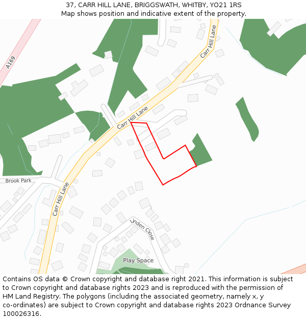 37, CARR HILL LANE, BRIGGSWATH, WHITBY, YO21 1RS: Location map and indicative extent of plot