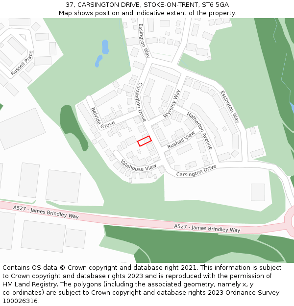 37, CARSINGTON DRIVE, STOKE-ON-TRENT, ST6 5GA: Location map and indicative extent of plot