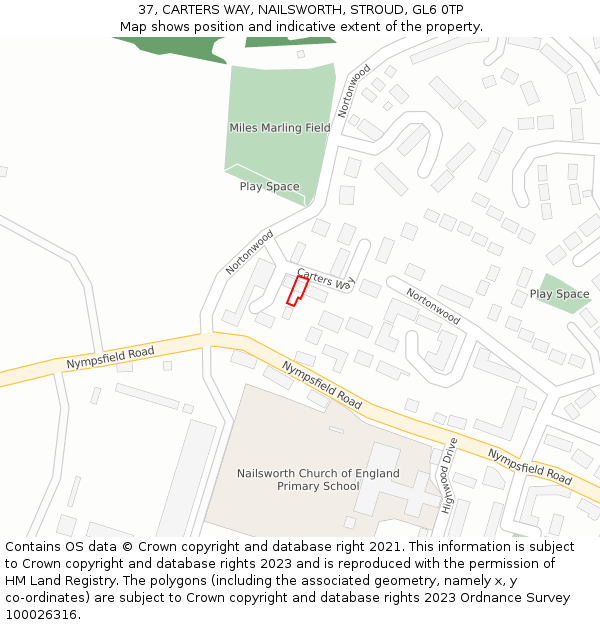 37, CARTERS WAY, NAILSWORTH, STROUD, GL6 0TP: Location map and indicative extent of plot