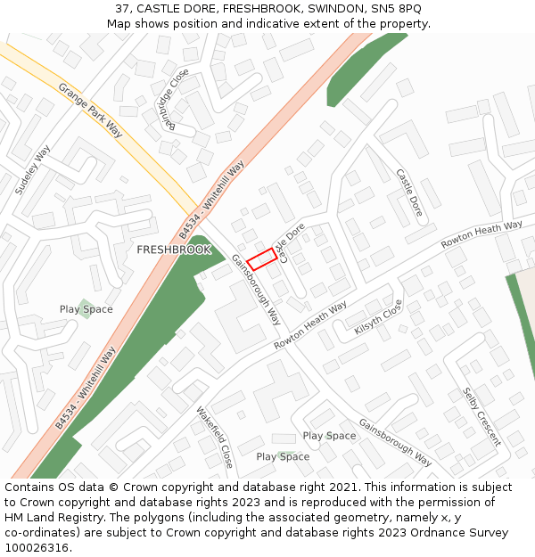 37, CASTLE DORE, FRESHBROOK, SWINDON, SN5 8PQ: Location map and indicative extent of plot