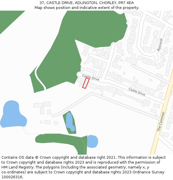 37, CASTLE DRIVE, ADLINGTON, CHORLEY, PR7 4EA: Location map and indicative extent of plot