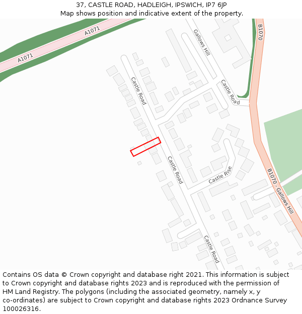 37, CASTLE ROAD, HADLEIGH, IPSWICH, IP7 6JP: Location map and indicative extent of plot