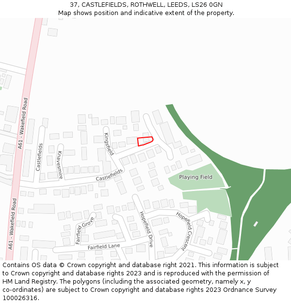 37, CASTLEFIELDS, ROTHWELL, LEEDS, LS26 0GN: Location map and indicative extent of plot