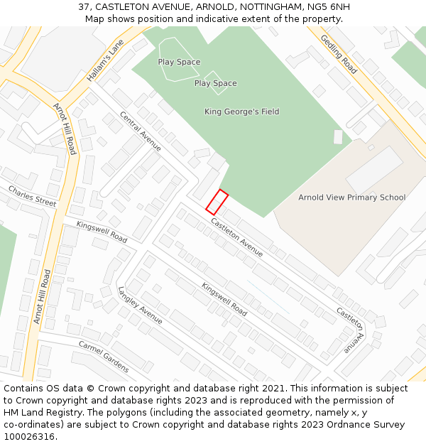 37, CASTLETON AVENUE, ARNOLD, NOTTINGHAM, NG5 6NH: Location map and indicative extent of plot