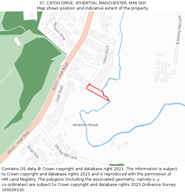 37, CATON DRIVE, ATHERTON, MANCHESTER, M46 0NY: Location map and indicative extent of plot