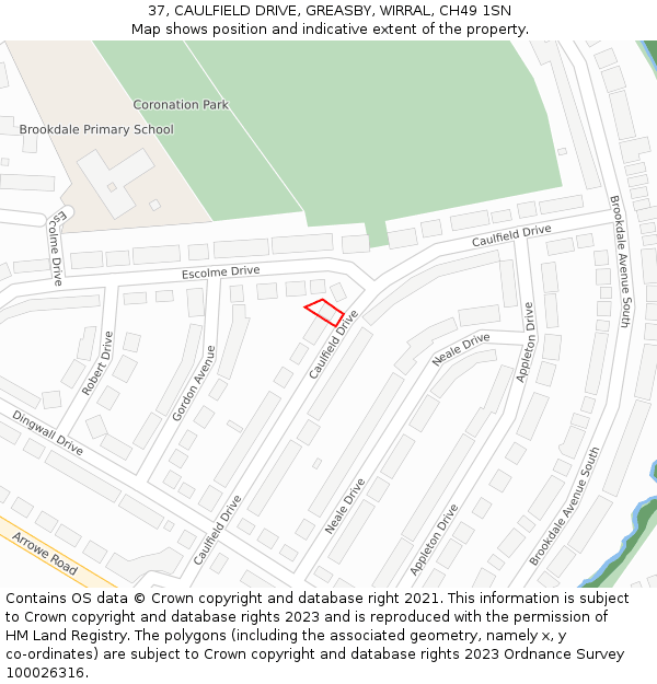 37, CAULFIELD DRIVE, GREASBY, WIRRAL, CH49 1SN: Location map and indicative extent of plot