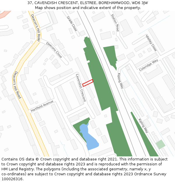 37, CAVENDISH CRESCENT, ELSTREE, BOREHAMWOOD, WD6 3JW: Location map and indicative extent of plot