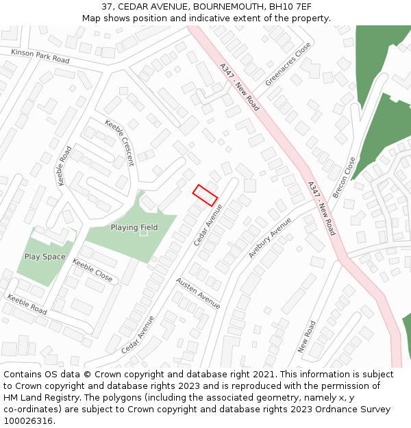 37, CEDAR AVENUE, BOURNEMOUTH, BH10 7EF: Location map and indicative extent of plot