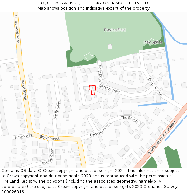 37, CEDAR AVENUE, DODDINGTON, MARCH, PE15 0LD: Location map and indicative extent of plot