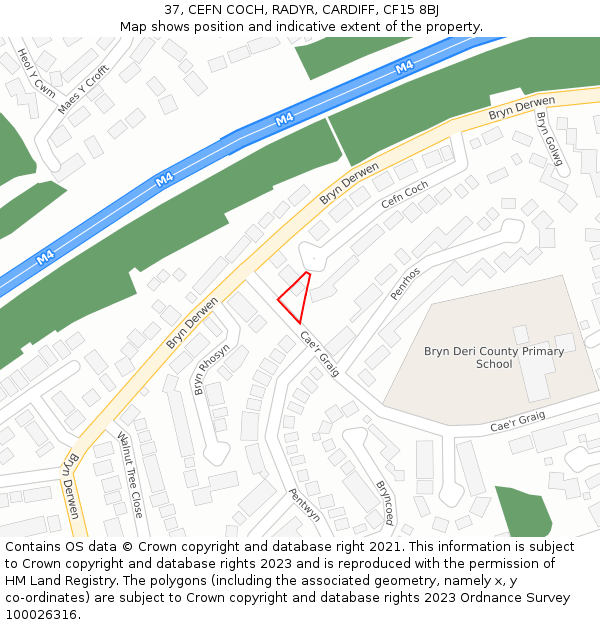 37, CEFN COCH, RADYR, CARDIFF, CF15 8BJ: Location map and indicative extent of plot