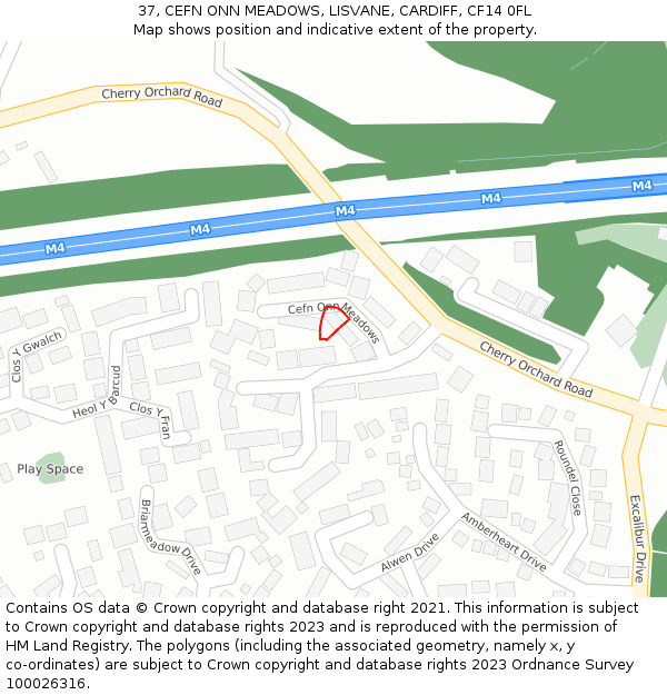 37, CEFN ONN MEADOWS, LISVANE, CARDIFF, CF14 0FL: Location map and indicative extent of plot