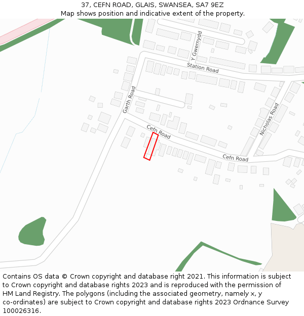 37, CEFN ROAD, GLAIS, SWANSEA, SA7 9EZ: Location map and indicative extent of plot