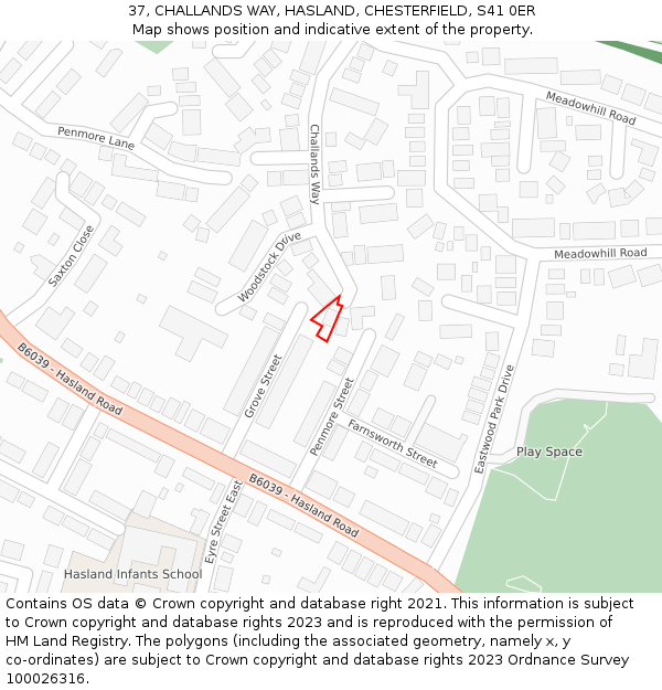 37, CHALLANDS WAY, HASLAND, CHESTERFIELD, S41 0ER: Location map and indicative extent of plot