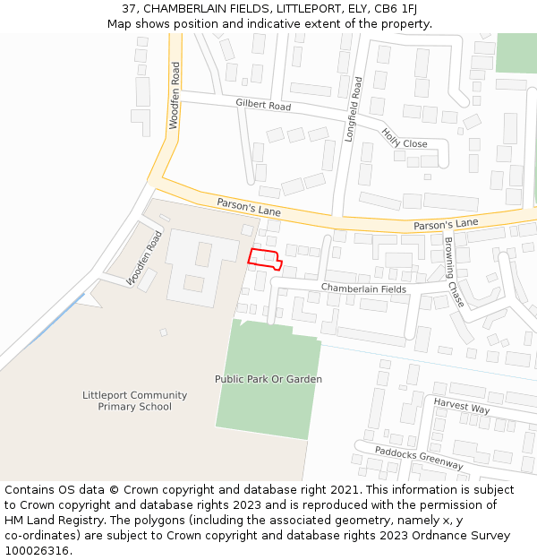 37, CHAMBERLAIN FIELDS, LITTLEPORT, ELY, CB6 1FJ: Location map and indicative extent of plot