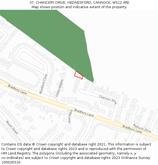 37, CHANCERY DRIVE, HEDNESFORD, CANNOCK, WS12 4RE: Location map and indicative extent of plot