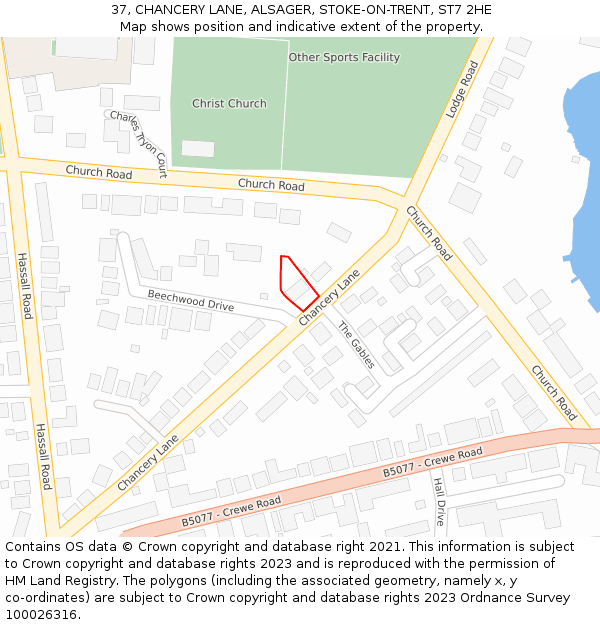 37, CHANCERY LANE, ALSAGER, STOKE-ON-TRENT, ST7 2HE: Location map and indicative extent of plot