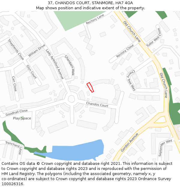 37, CHANDOS COURT, STANMORE, HA7 4GA: Location map and indicative extent of plot