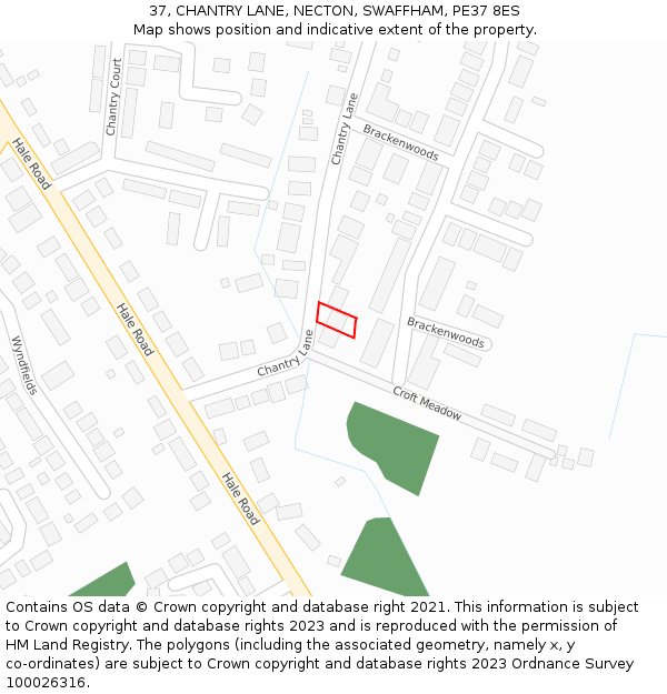 37, CHANTRY LANE, NECTON, SWAFFHAM, PE37 8ES: Location map and indicative extent of plot