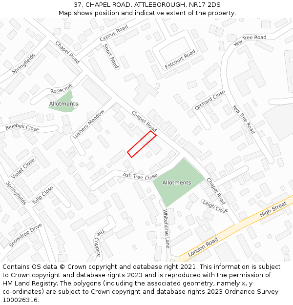 37, CHAPEL ROAD, ATTLEBOROUGH, NR17 2DS: Location map and indicative extent of plot