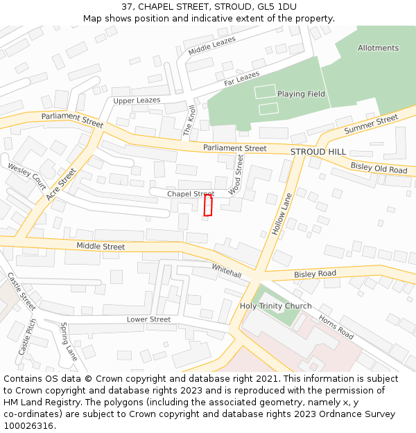 37, CHAPEL STREET, STROUD, GL5 1DU: Location map and indicative extent of plot