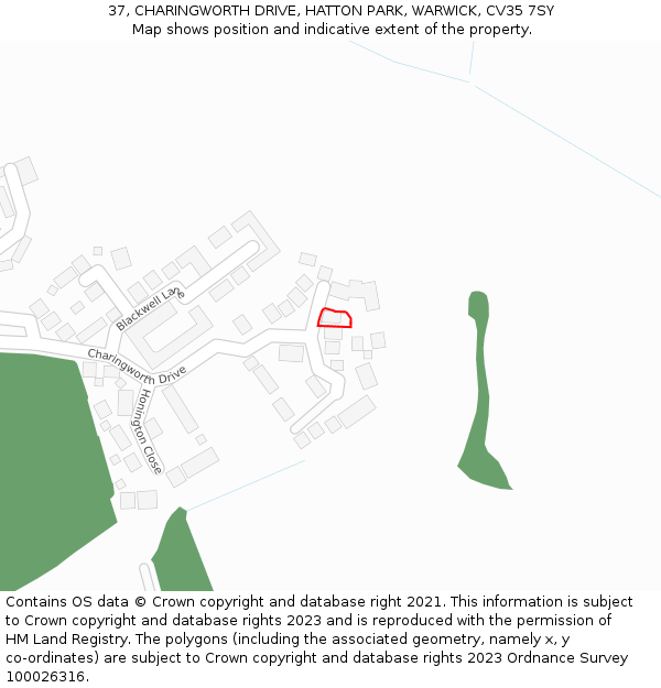 37, CHARINGWORTH DRIVE, HATTON PARK, WARWICK, CV35 7SY: Location map and indicative extent of plot