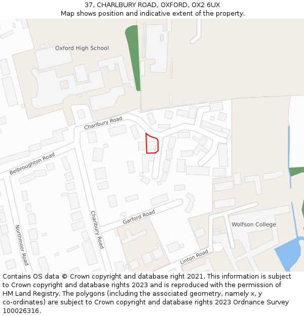 37, CHARLBURY ROAD, OXFORD, OX2 6UX: Location map and indicative extent of plot