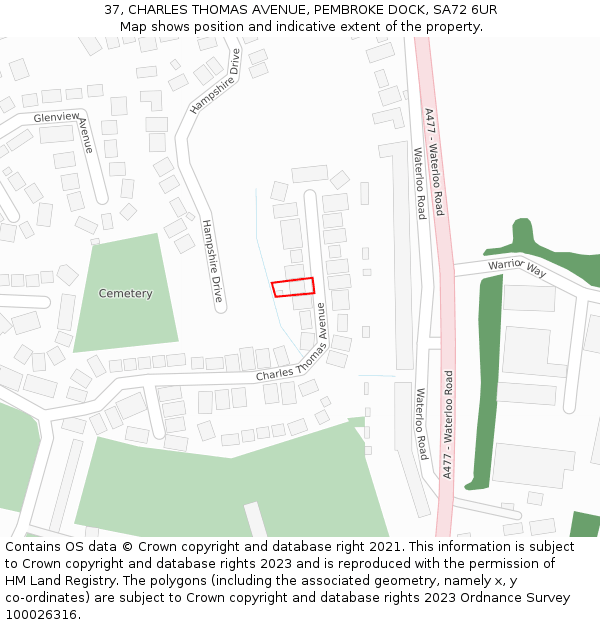 37, CHARLES THOMAS AVENUE, PEMBROKE DOCK, SA72 6UR: Location map and indicative extent of plot