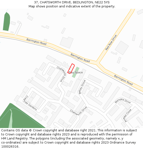 37, CHATSWORTH DRIVE, BEDLINGTON, NE22 5YS: Location map and indicative extent of plot