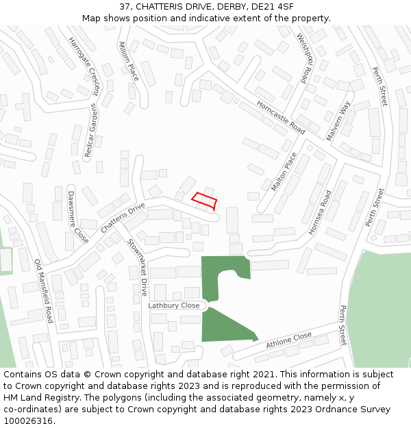 37, CHATTERIS DRIVE, DERBY, DE21 4SF: Location map and indicative extent of plot