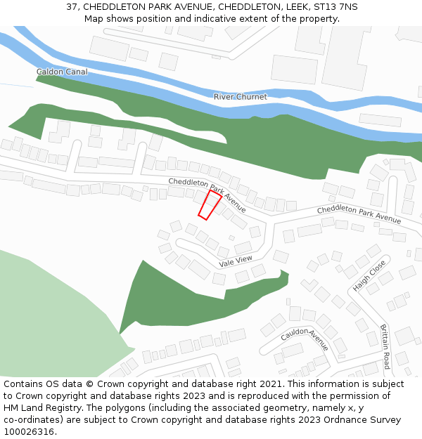 37, CHEDDLETON PARK AVENUE, CHEDDLETON, LEEK, ST13 7NS: Location map and indicative extent of plot