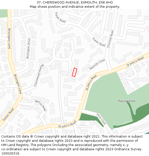 37, CHERISWOOD AVENUE, EXMOUTH, EX8 4HG: Location map and indicative extent of plot