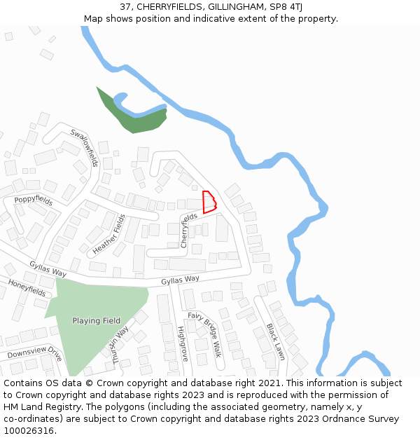 37, CHERRYFIELDS, GILLINGHAM, SP8 4TJ: Location map and indicative extent of plot