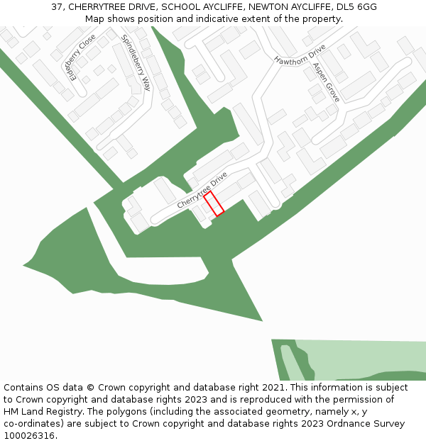 37, CHERRYTREE DRIVE, SCHOOL AYCLIFFE, NEWTON AYCLIFFE, DL5 6GG: Location map and indicative extent of plot