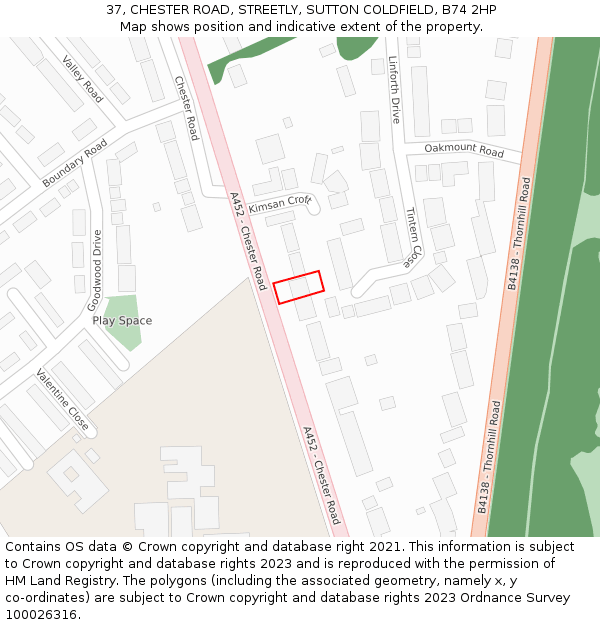 37, CHESTER ROAD, STREETLY, SUTTON COLDFIELD, B74 2HP: Location map and indicative extent of plot