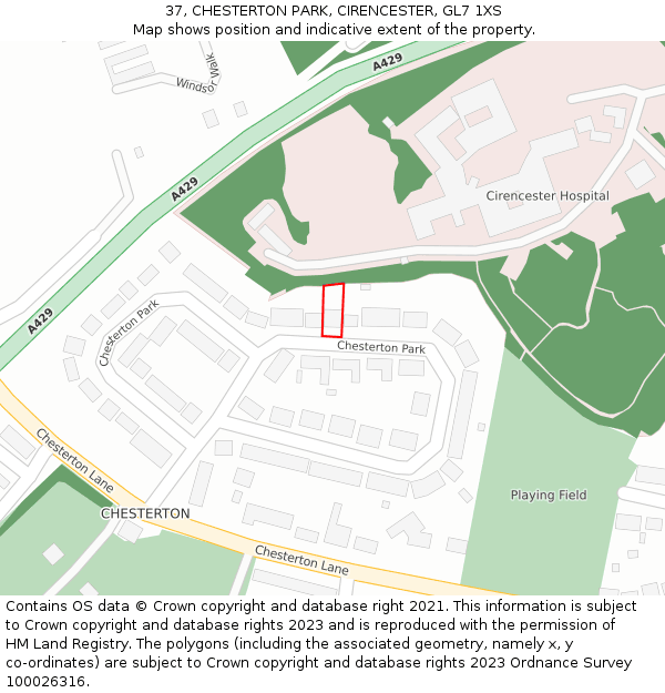 37, CHESTERTON PARK, CIRENCESTER, GL7 1XS: Location map and indicative extent of plot