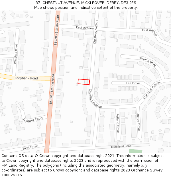 37, CHESTNUT AVENUE, MICKLEOVER, DERBY, DE3 9FS: Location map and indicative extent of plot