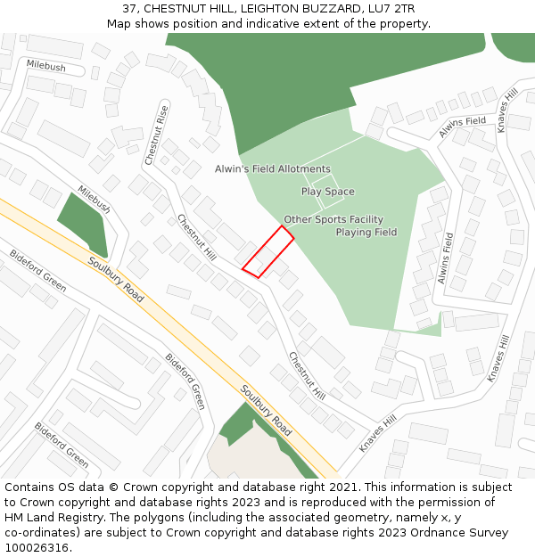 37, CHESTNUT HILL, LEIGHTON BUZZARD, LU7 2TR: Location map and indicative extent of plot