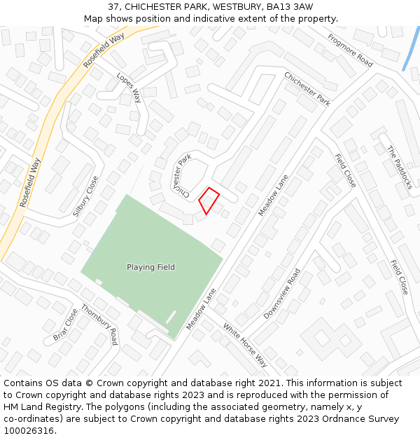 37, CHICHESTER PARK, WESTBURY, BA13 3AW: Location map and indicative extent of plot