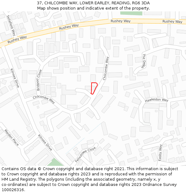 37, CHILCOMBE WAY, LOWER EARLEY, READING, RG6 3DA: Location map and indicative extent of plot
