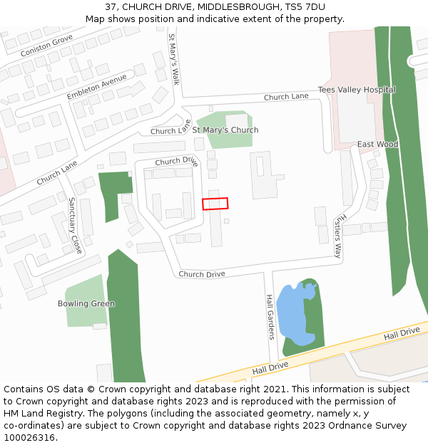 37, CHURCH DRIVE, MIDDLESBROUGH, TS5 7DU: Location map and indicative extent of plot