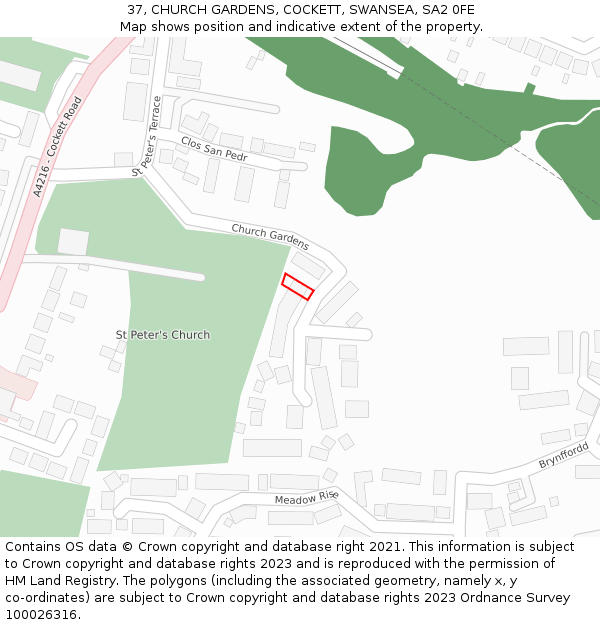 37, CHURCH GARDENS, COCKETT, SWANSEA, SA2 0FE: Location map and indicative extent of plot