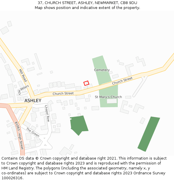 37, CHURCH STREET, ASHLEY, NEWMARKET, CB8 9DU: Location map and indicative extent of plot