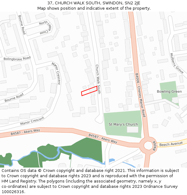 37, CHURCH WALK SOUTH, SWINDON, SN2 2JE: Location map and indicative extent of plot