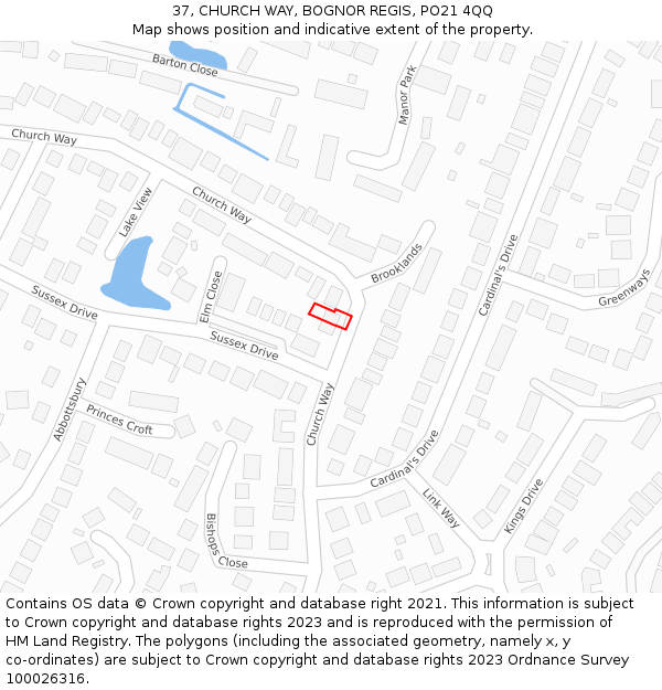 37, CHURCH WAY, BOGNOR REGIS, PO21 4QQ: Location map and indicative extent of plot