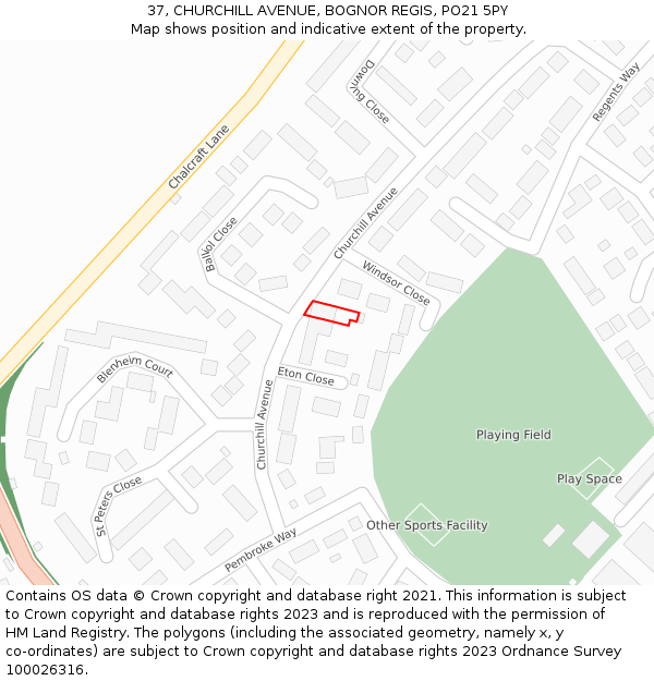 37, CHURCHILL AVENUE, BOGNOR REGIS, PO21 5PY: Location map and indicative extent of plot